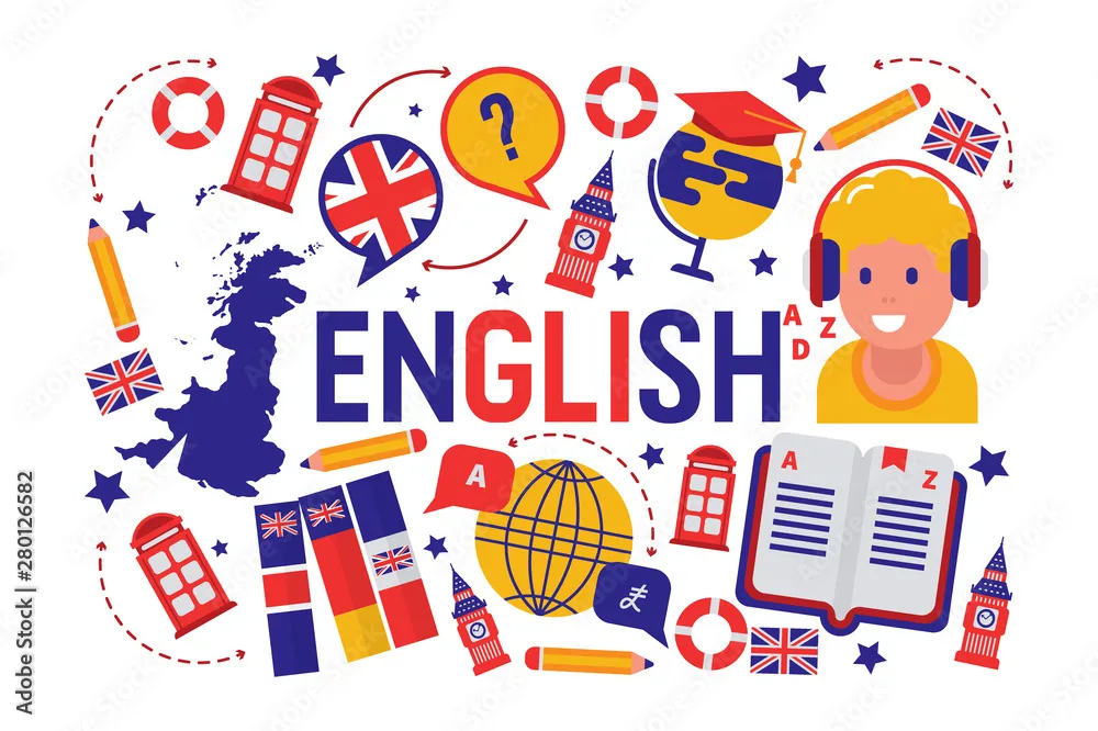 「ENGLISH」の文字と、イギリス国旗やビッグ・ベンなどのイラスト