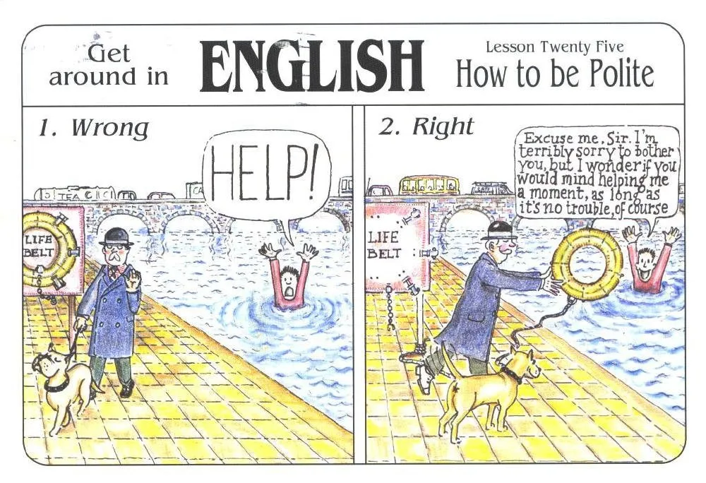 「How to be Polite」の漫画：助けを求める人への悪い返答と丁寧な返答