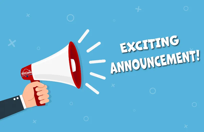 メガホンと「EXCITING ANNOUNCEMENT!」の文字