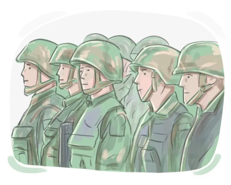 迷彩服とヘルメット姿の兵士たちのイラスト