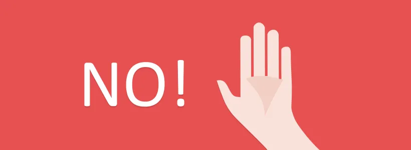 「NO!」の文字と手のひらのイラスト