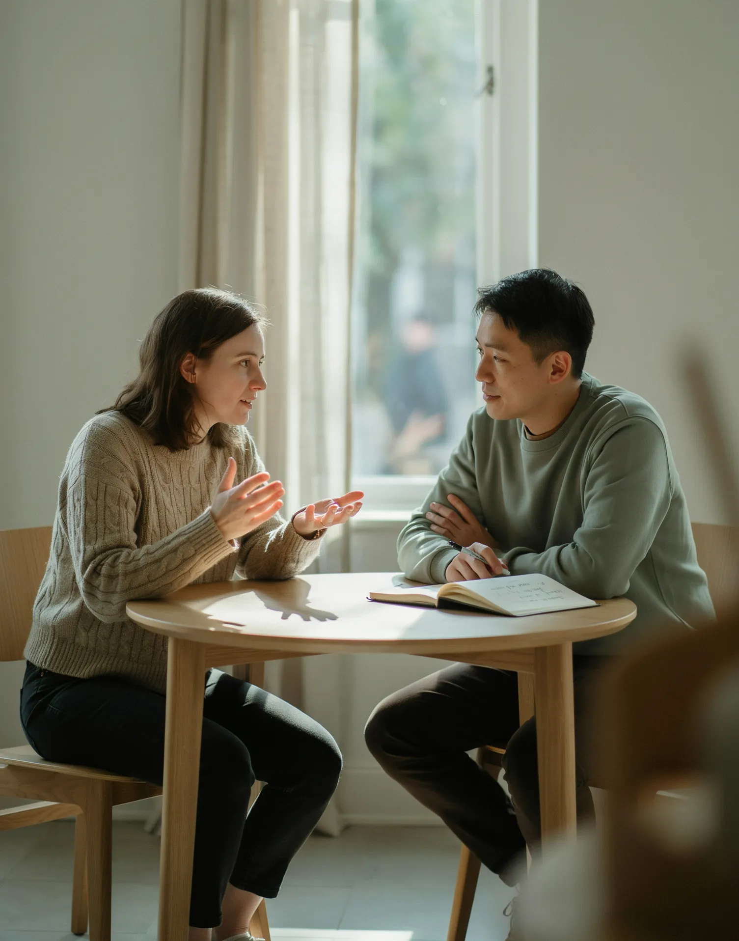 A tutor and student in conversation during a one-to-one lesson