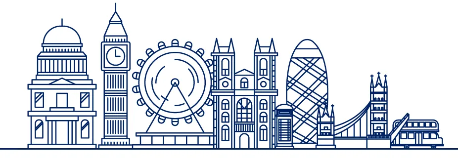 ビッグ・ベンやロンドン・アイなど、ロンドンの名所を線で描いたイラスト