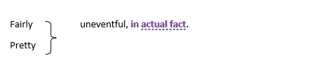 例文の図:Fairly / Pretty uneventful, in actual fact.