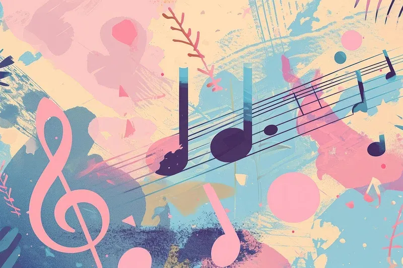 音符やト音記号が描かれたカラフルなイラスト